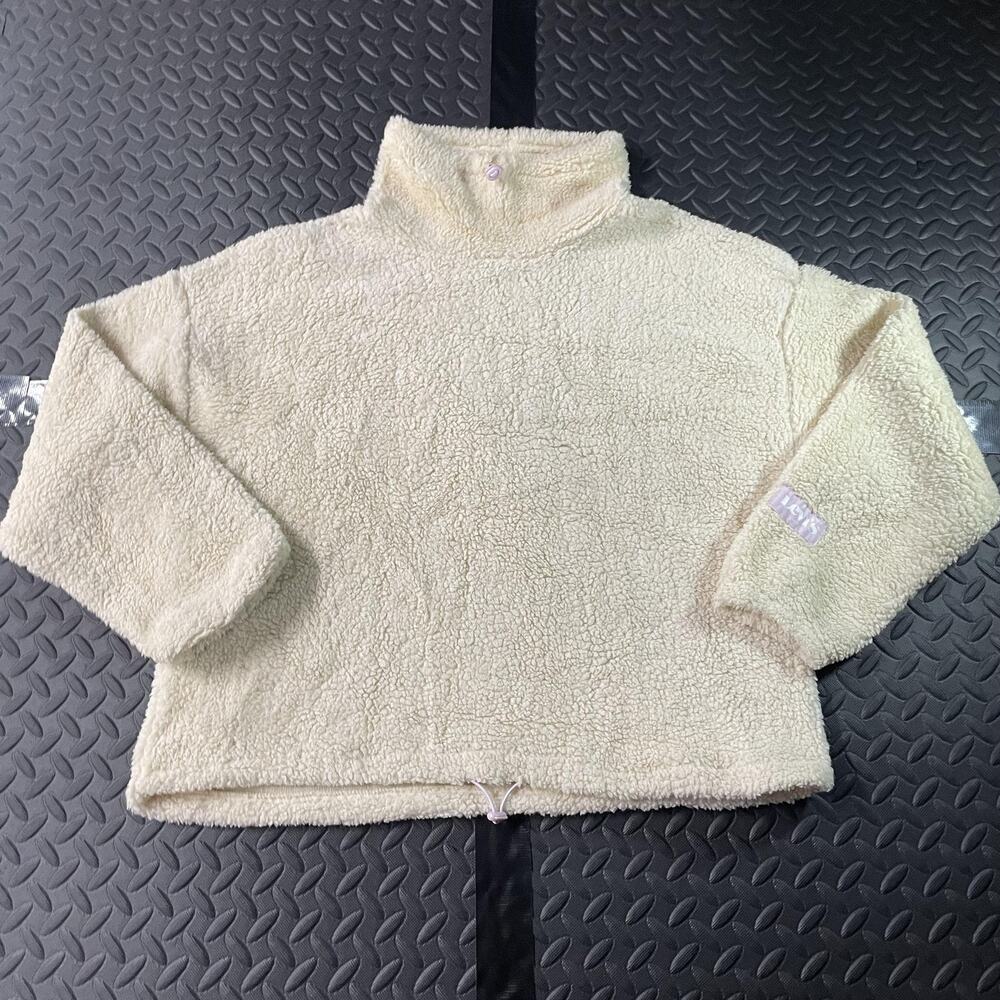 Levi's Faux Sherpa Fleece Pullover Womens Large Ivory Cream Mock Neck Drawcord